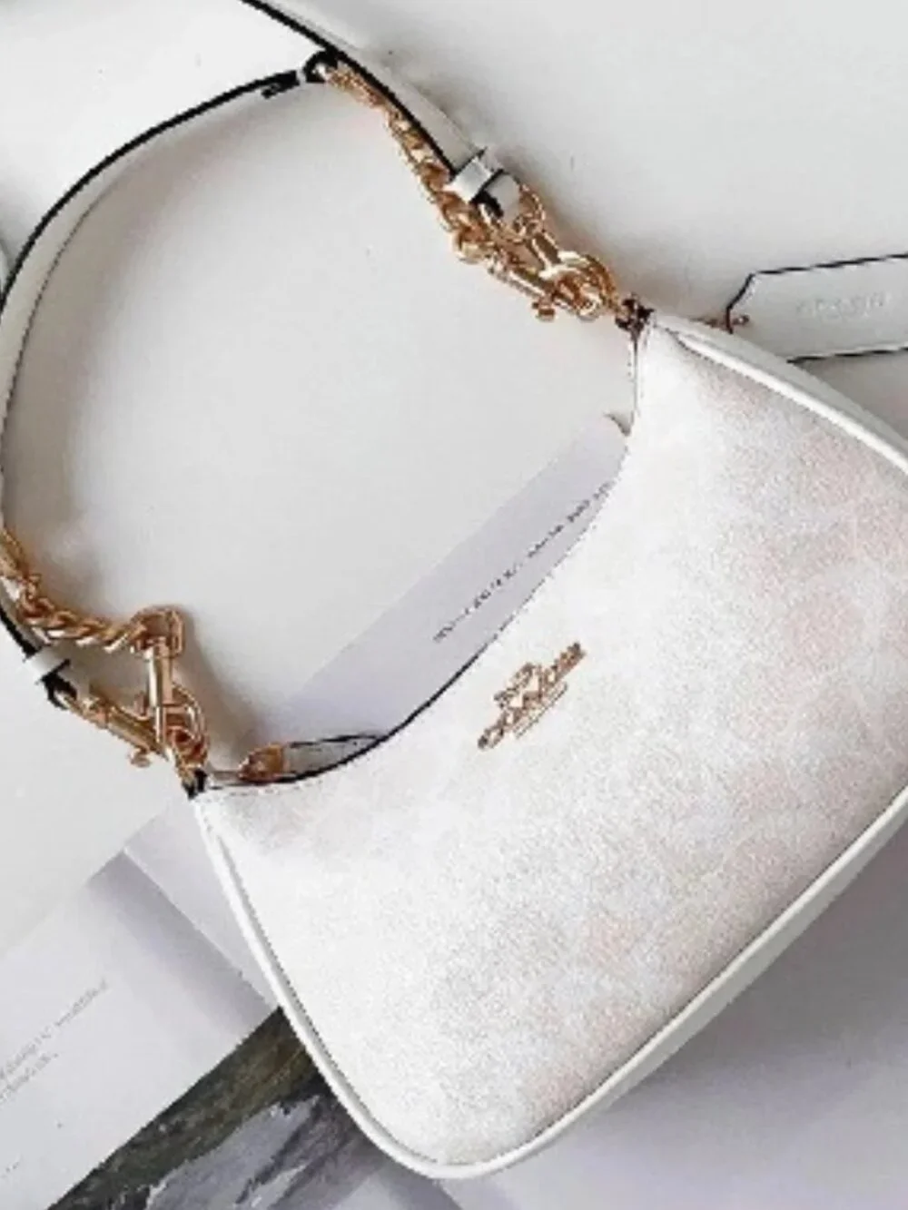 Coach Teri 2Way Shoulder Bag CA548 Signature Canvas White Smooth Leather Outlet!